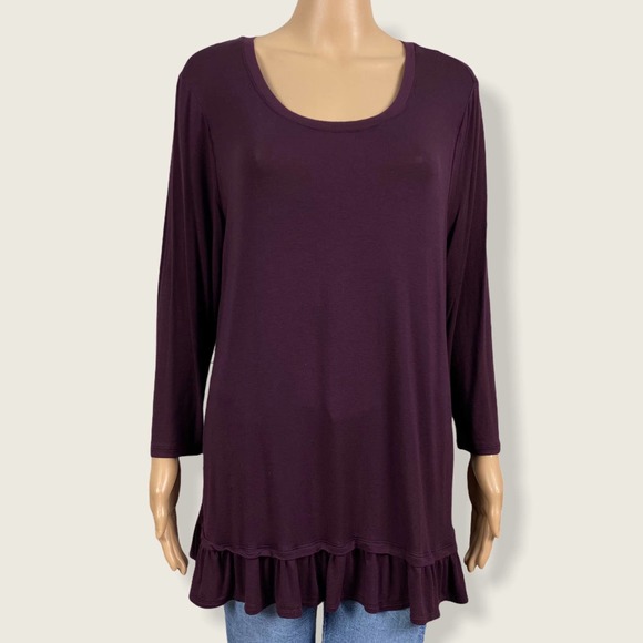 Logo Lori Goldstein Peplum Ruffled Knit Shirt Top